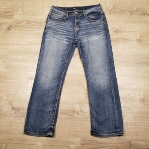 BKE Jake Jeans Mens 33x30 Blue Straight Leg Denim Embroidered Pockets Casual